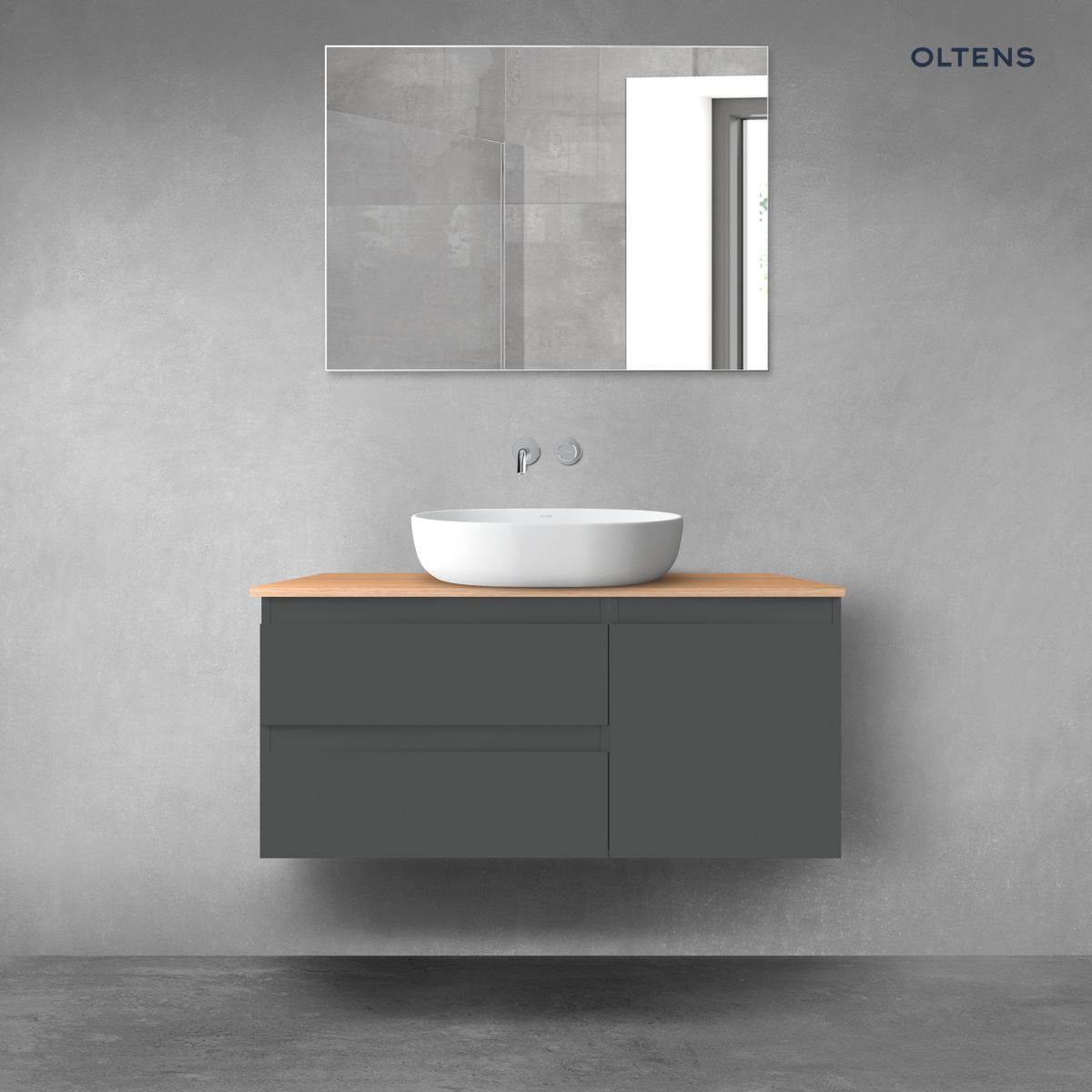 Oltens Vernal zestaw mebli łazienkowych 100 cm z blatem grafit mat/dąb