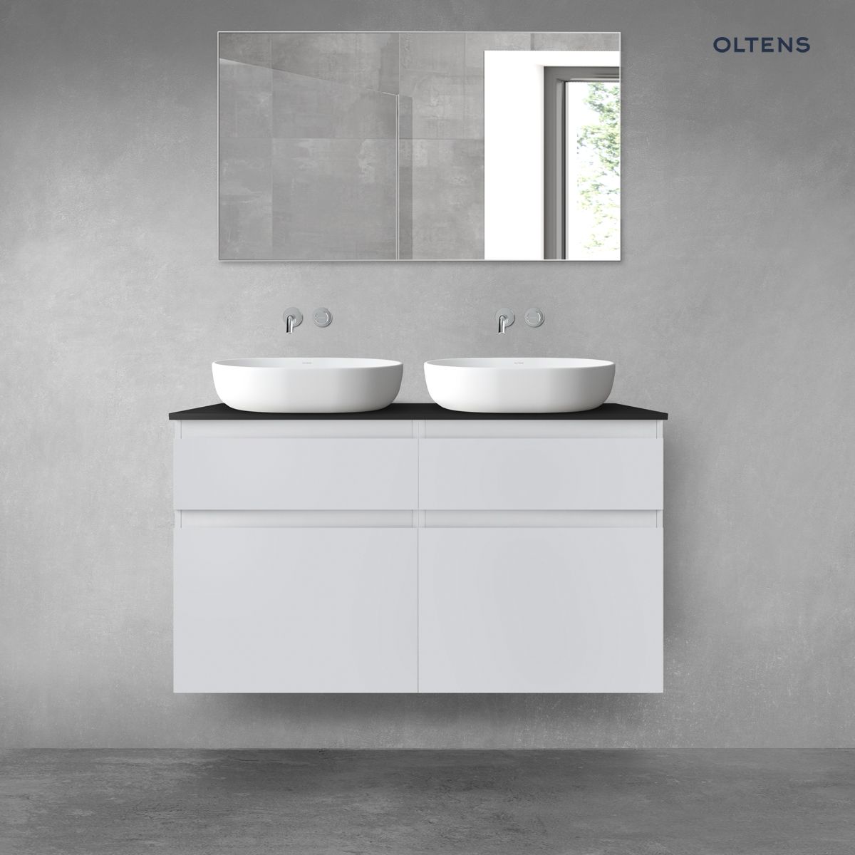 Oltens Vernal zestaw mebli łazienkowych 120 cm z blatem szary mat/czarny mat
