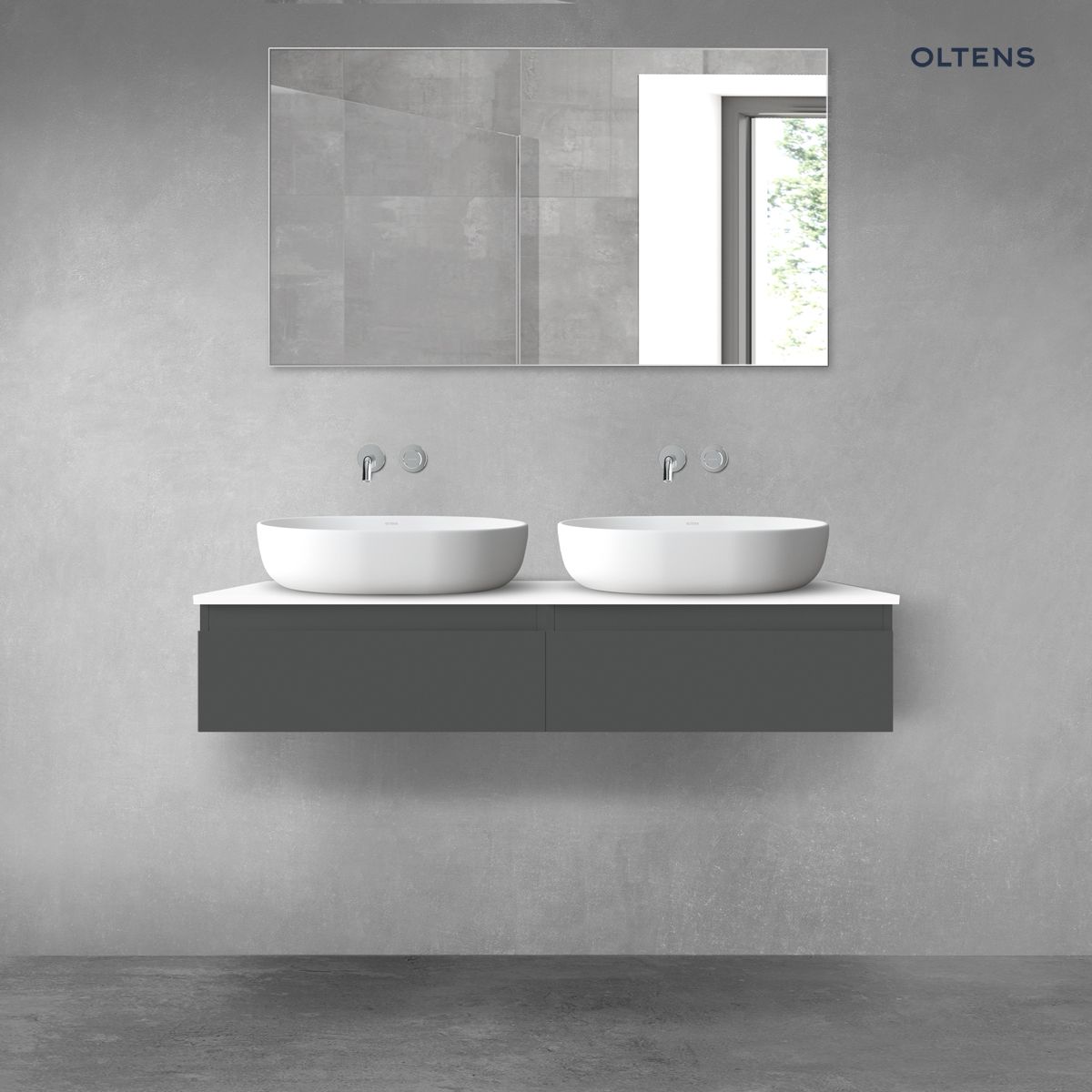 Oltens Vernal zestaw mebli łazienkowych 120 cm z blatem grafit mat/biały połysk