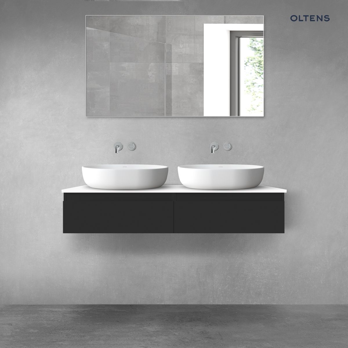 Oltens Vernal zestaw mebli łazienkowych 120 cm z blatem czarny mat/biały połysk