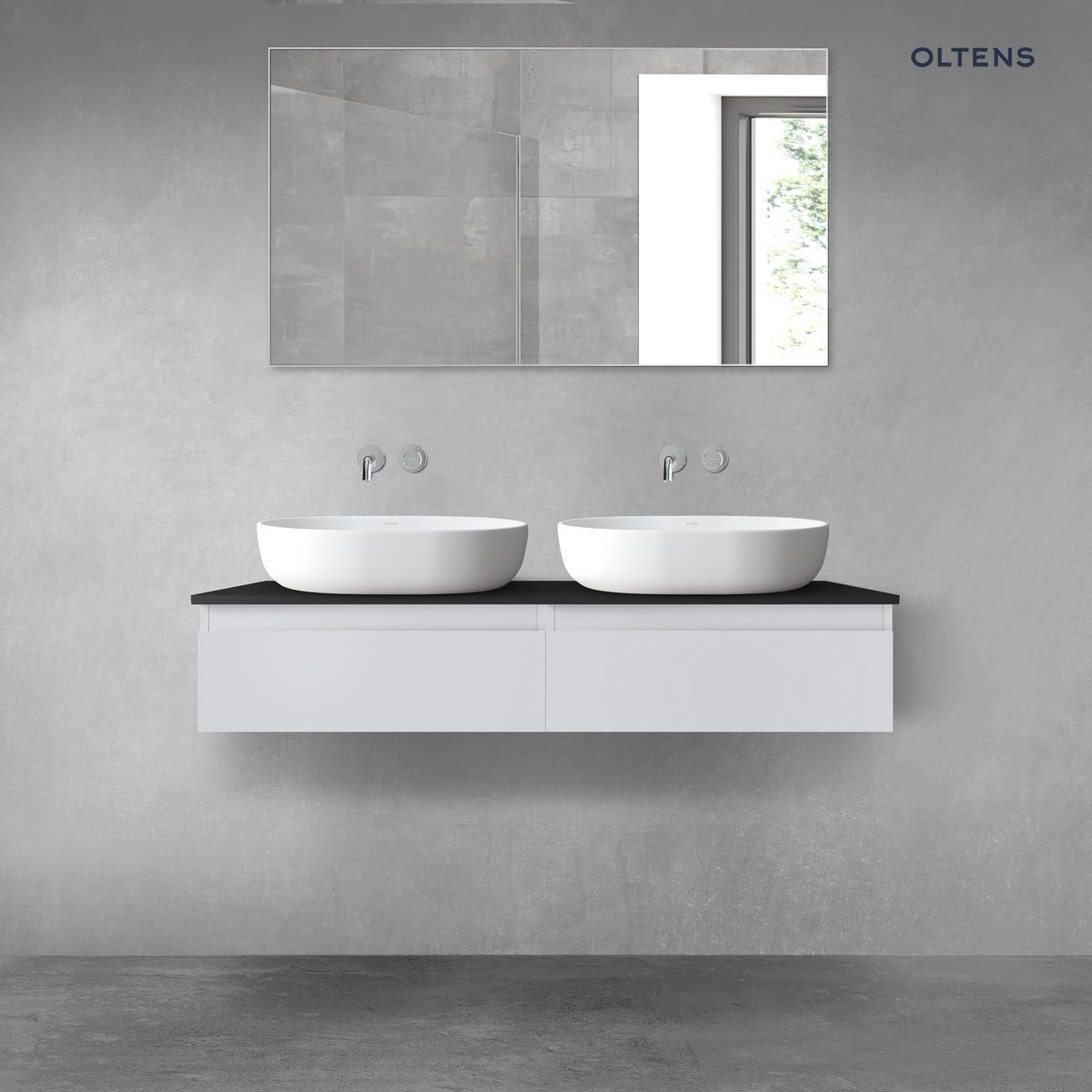 Oltens Vernal zestaw mebli łazienkowych 120 cm z blatem szary mat/czarny mat