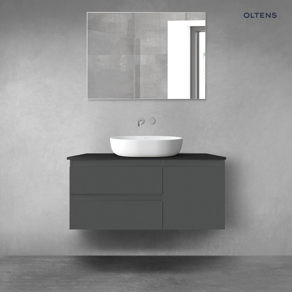Oltens Vernal zestaw mebli łazienkowych 100 cm z blatem grafit mat/czarny mat