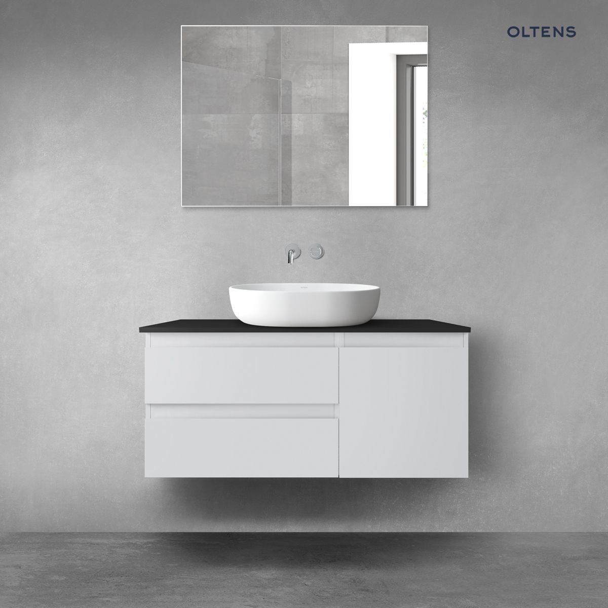 Oltens Vernal zestaw mebli łazienkowych 100 cm z blatem szary mat/czarny mat