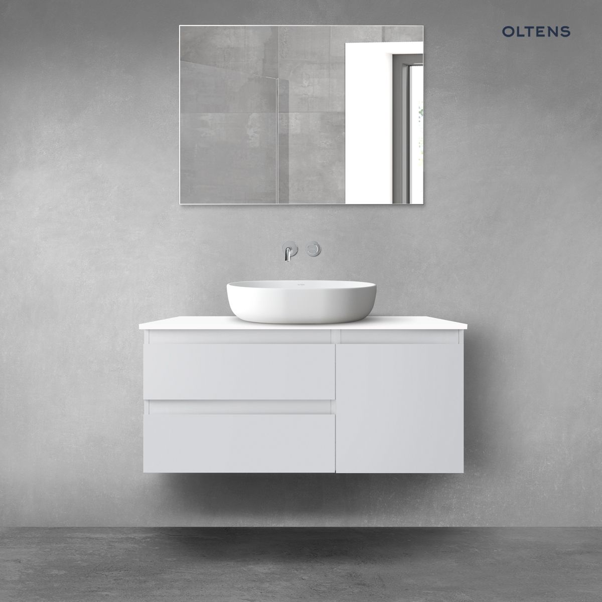 Oltens Vernal zestaw mebli łazienkowych 100 cm z blatem szary mat/bały połysk