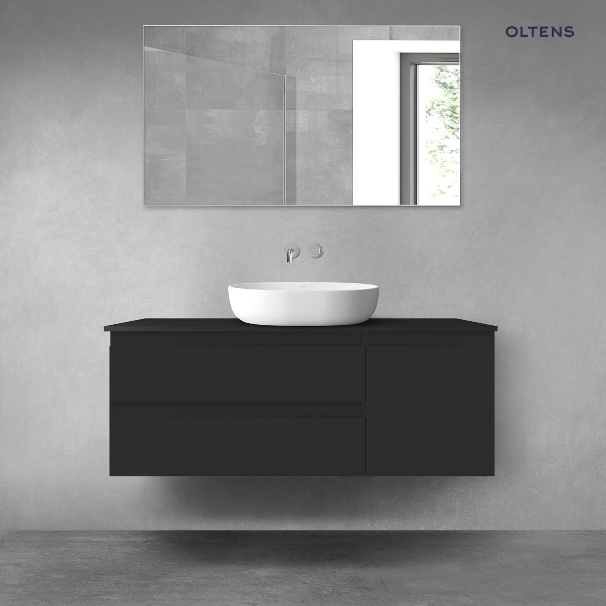 Oltens Vernal zestaw mebli łazienkowych 120 cm z blatem czarny mat