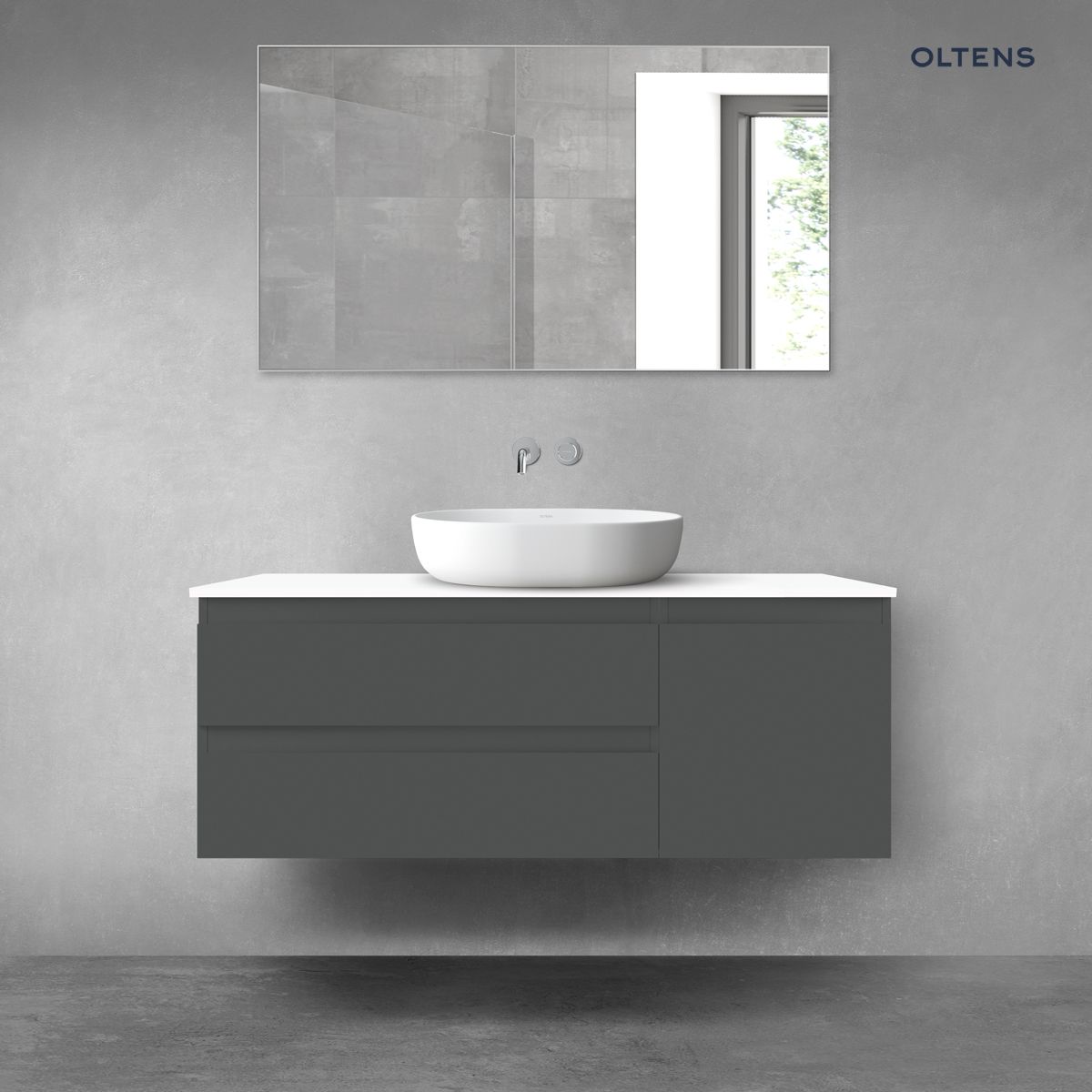 Oltens Vernal zestaw mebli łazienkowych 120 cm z blatem grafit mat/biały połysk