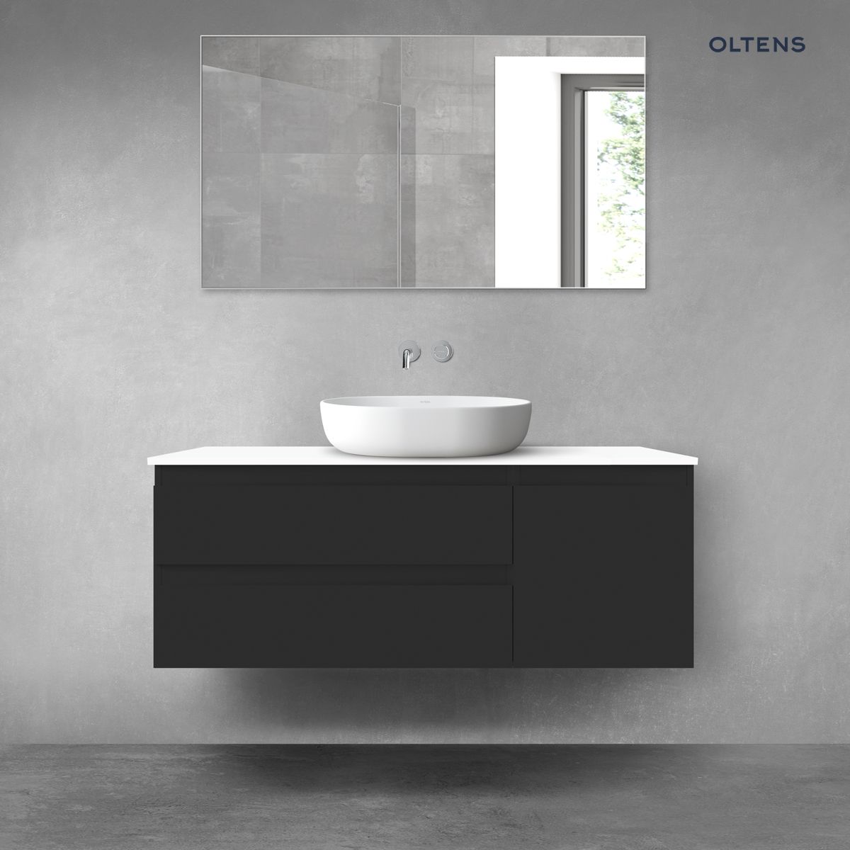 Oltens Vernal zestaw mebli łazienkowych 120 cm z blatem czarny mat/biały połysk