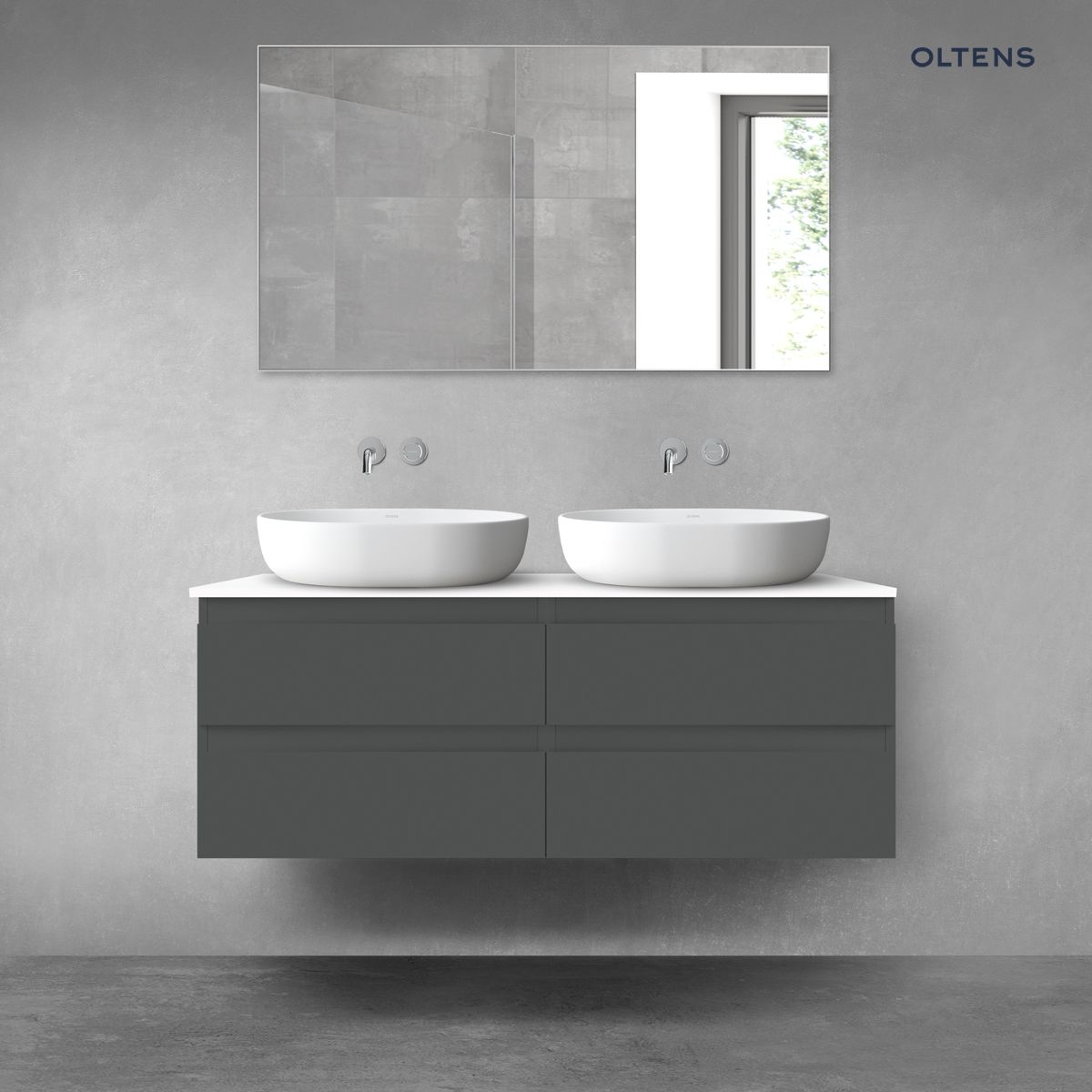 Oltens Vernal zestaw mebli łazienkowych 120 cm z blatem grafit mat/biały połysk
