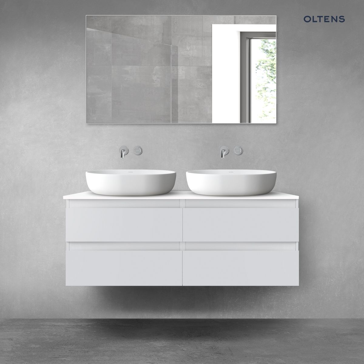 Oltens Vernal zestaw mebli łazienkowych 120 cm z blatem szary mat/biały połysk