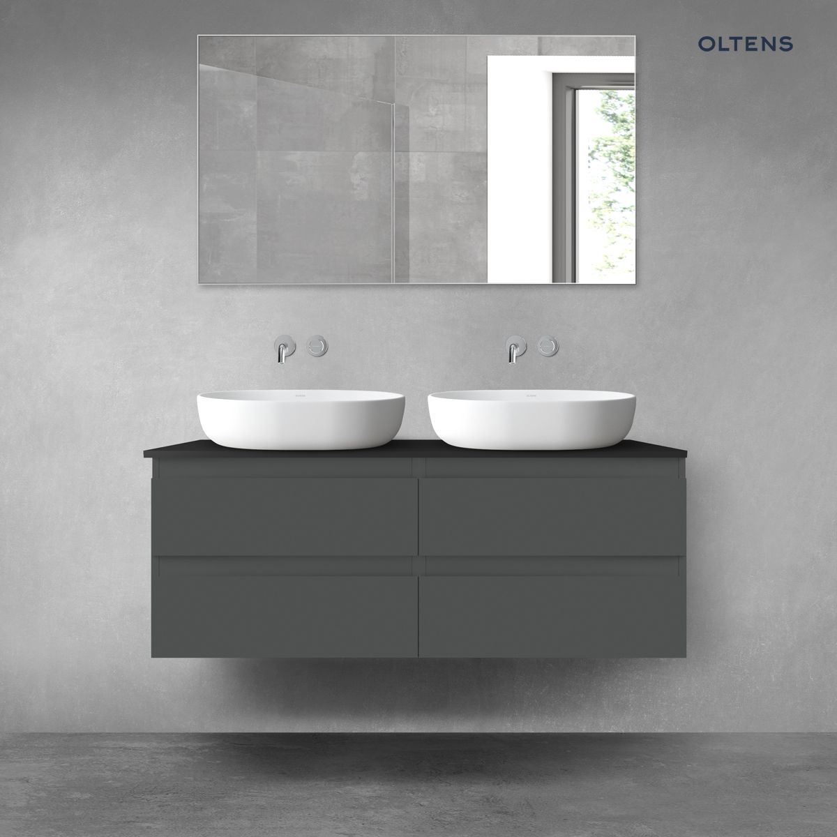 Oltens Vernal zestaw mebli łazienkowych 120 cm z blatem grafit mat/czarny mat