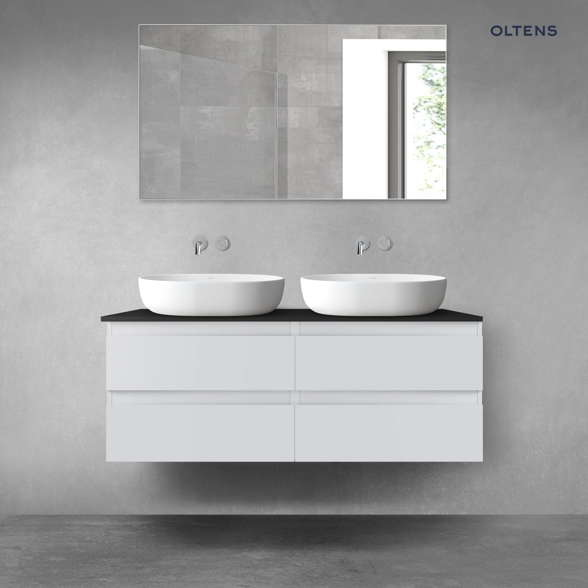 Oltens Vernal zestaw mebli łazienkowych 120 cm z blatem szary mat/czarny mat