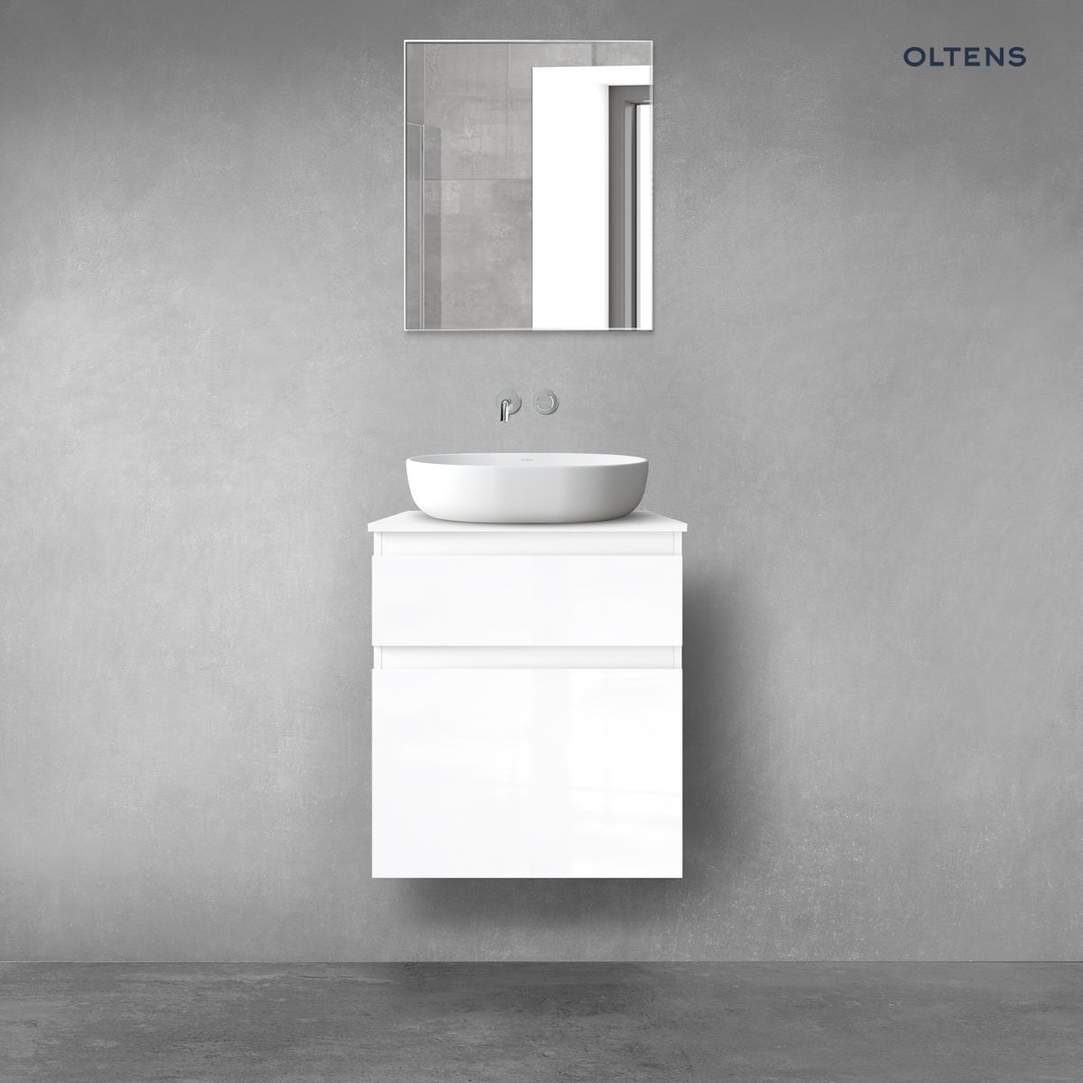 Oltens Vernal zestaw mebli łazienkowych 60 cm z blatem biały połysk