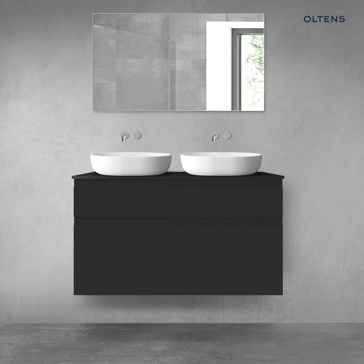 Oltens Vernal zestaw mebli łazienkowych 120 cm z blatem czarny mat