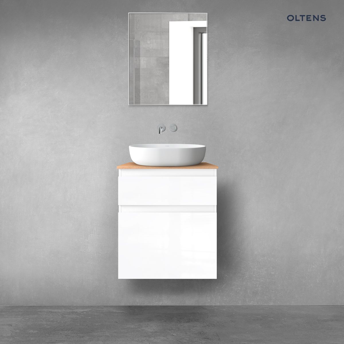 Oltens Vernal zestaw mebli łazienkowych 60 cm z blatem biały połysk/dąb