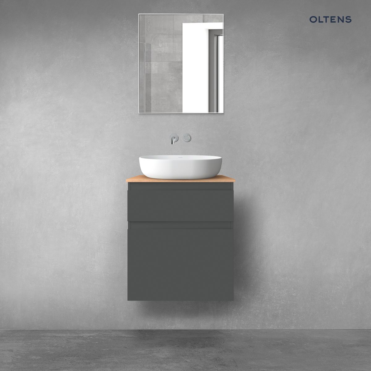 Oltens Vernal zestaw mebli łazienkowych 60 cm z blatem grafit mat/dąb