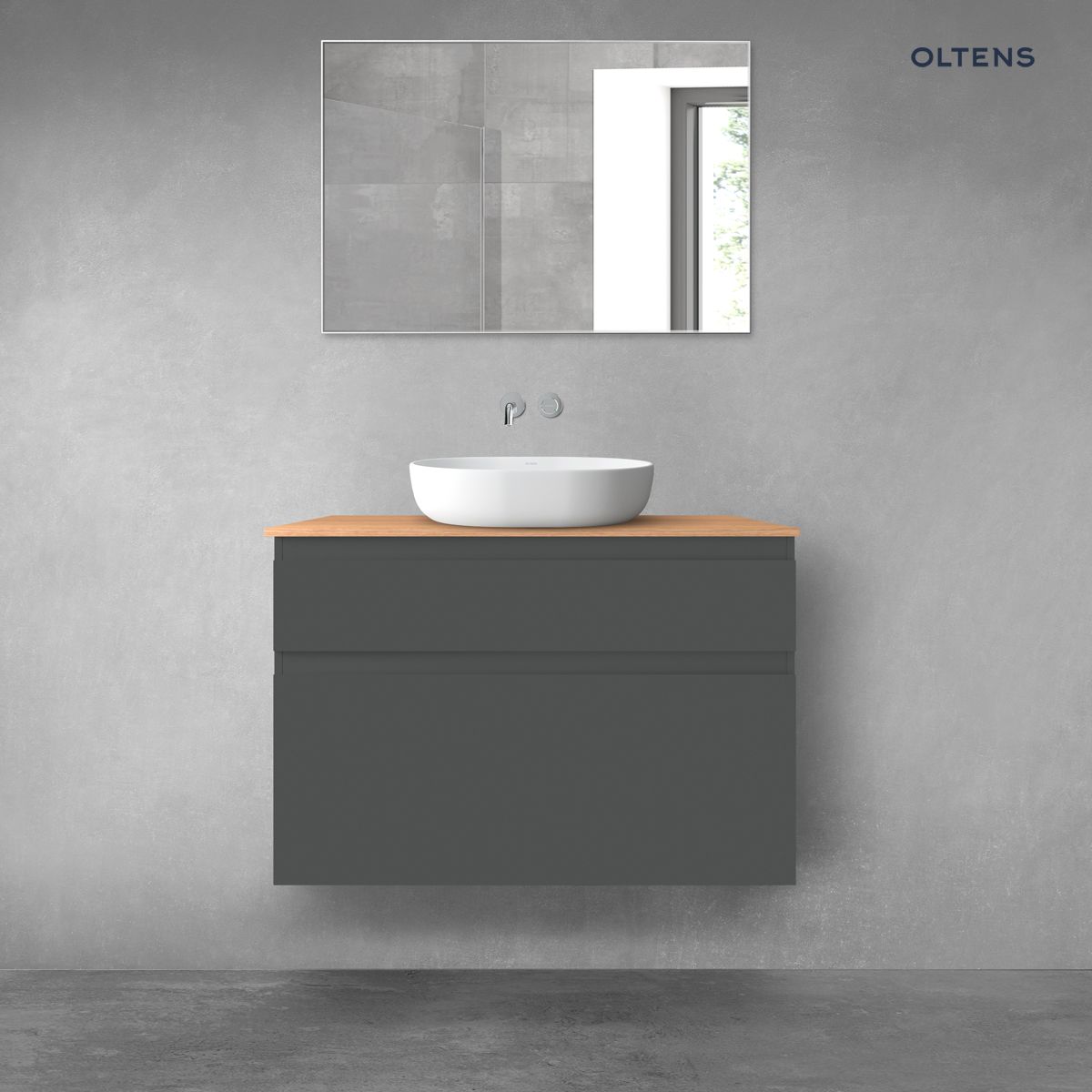 Oltens Vernal zestaw mebli łazienkowych 100 cm z blatem grafit mat/dąb
