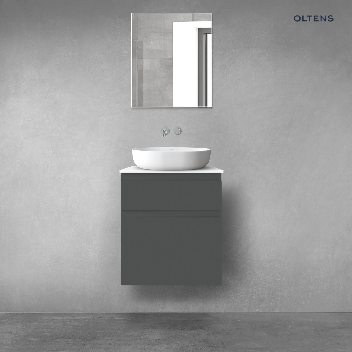 Oltens Vernal zestaw mebli łazienkowych 60 cm z blatem grafit mat/biały połysk