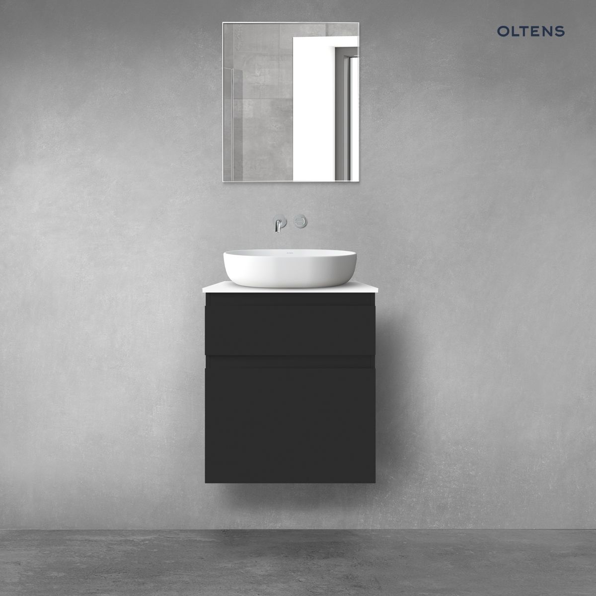 Oltens Vernal zestaw mebli łazienkowych 60 cm z blatem czarny mat/biały połysk