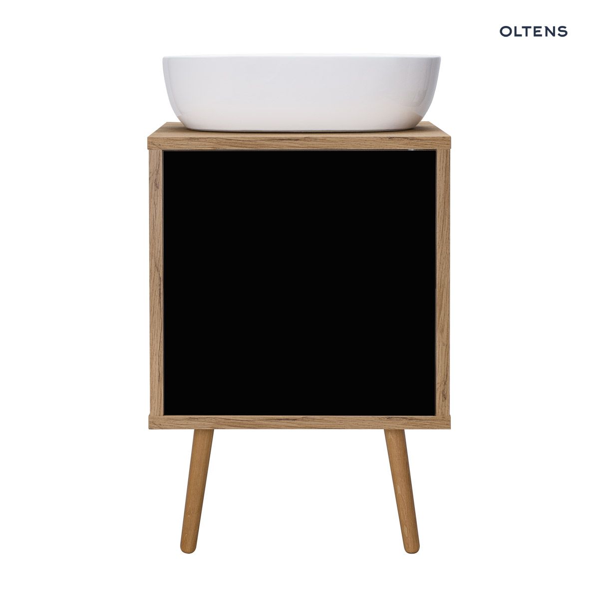 Oltens Hedvig szafka 50 cm podumywalkowa wisząca z półką czarny mat/dąb naturalny