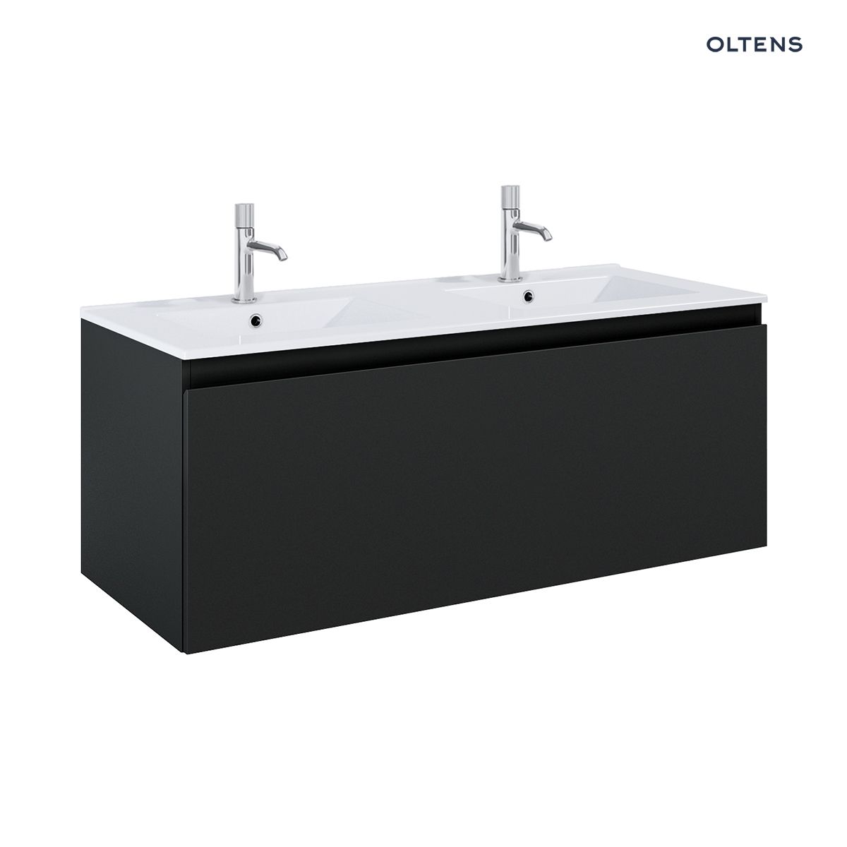 Oltens Vernal umywalka z szafką 120 cm biały połysk/czarny mat