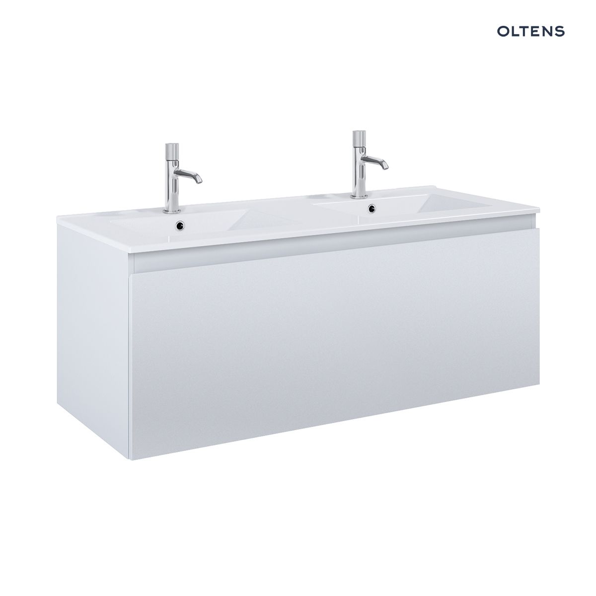 Oltens Vernal umywalka z szafką 120 cm biały połysk/szary mat