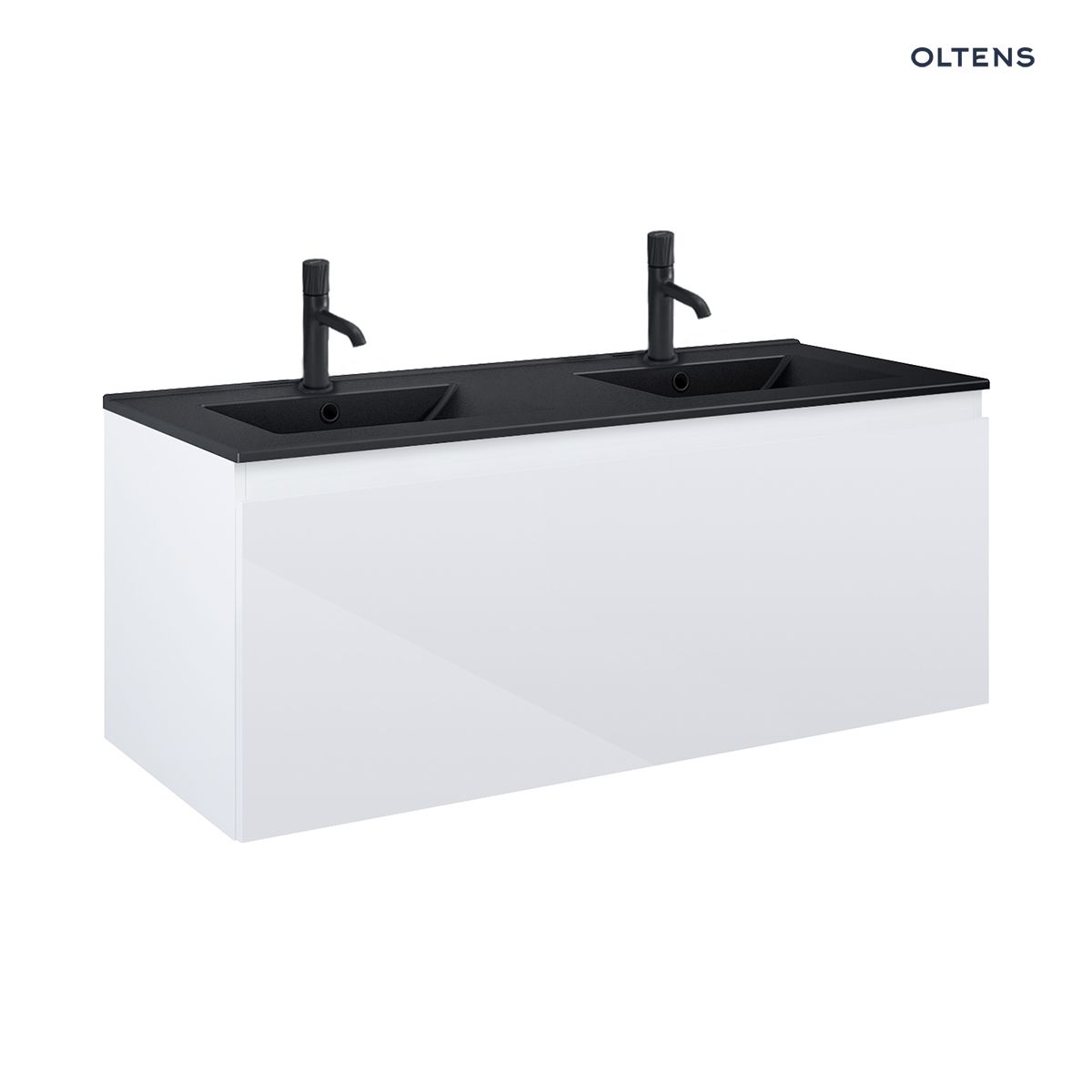 Oltens Vernal umywalka z szafką 120 cm biały połysk/czarny mat