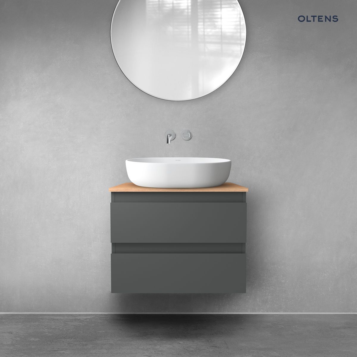 Oltens Vernal szafka 60 cm podumywalkowa wisząca z blatem grafit mat/dąb